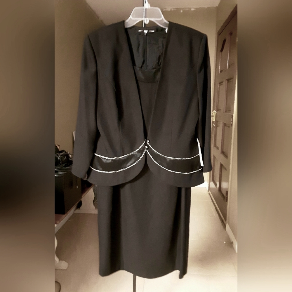2 PC Black Suit Dress & Jacket crystal accents